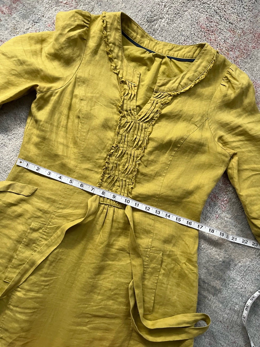 BODEN Yellow Ruffled Front Linen Dress with tie - Picture 12 of 13